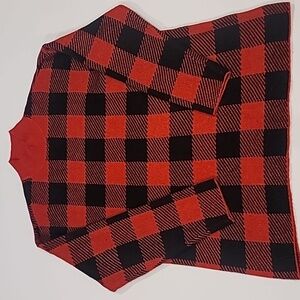Loft Buffalo Plaid Square Cut Mock Neck Sweater Red Black XL